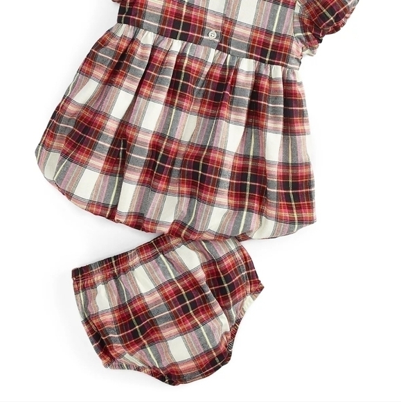 First Impressions Kids Midi Dress Plaid Check Puffer Sleeve Red 12M - Picture 15 of 15